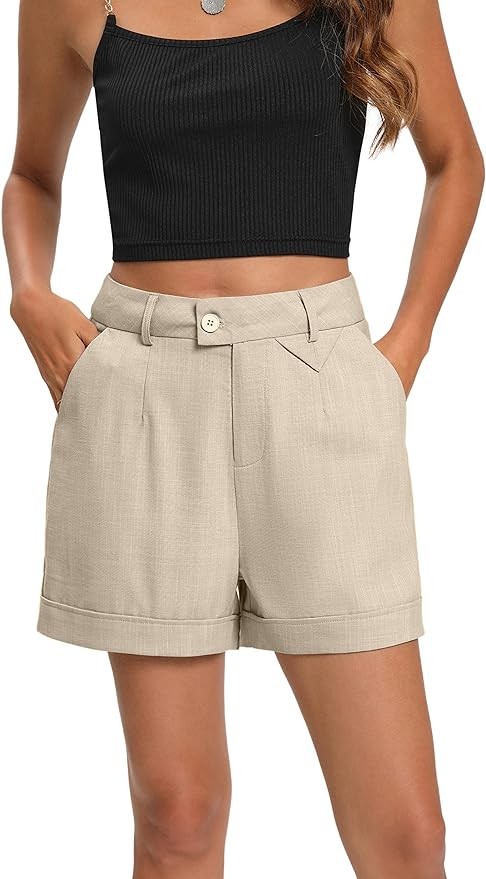 FUNYYZO Women Linen Wide Leg Shorts Summer Casual Comfy Long Walk Short