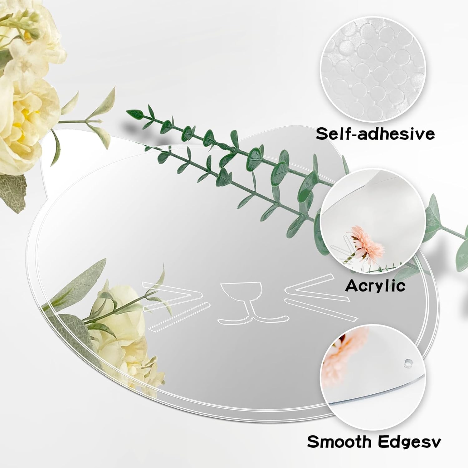 Acrylic Mirror Wall Stickers Cute Cat Decoration Mirror Non-Glass Unbreakable Hanging Mirror Wall Art Aesthetic Kids Mirror for Room Decor-Small