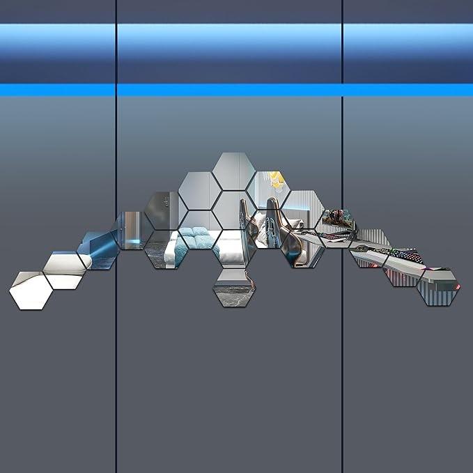 Kemmandi 10 Pieces Hexagonal Mirror Wall Mirror Glass Mirror Mirrors Decor for Home Bedroom Living Room