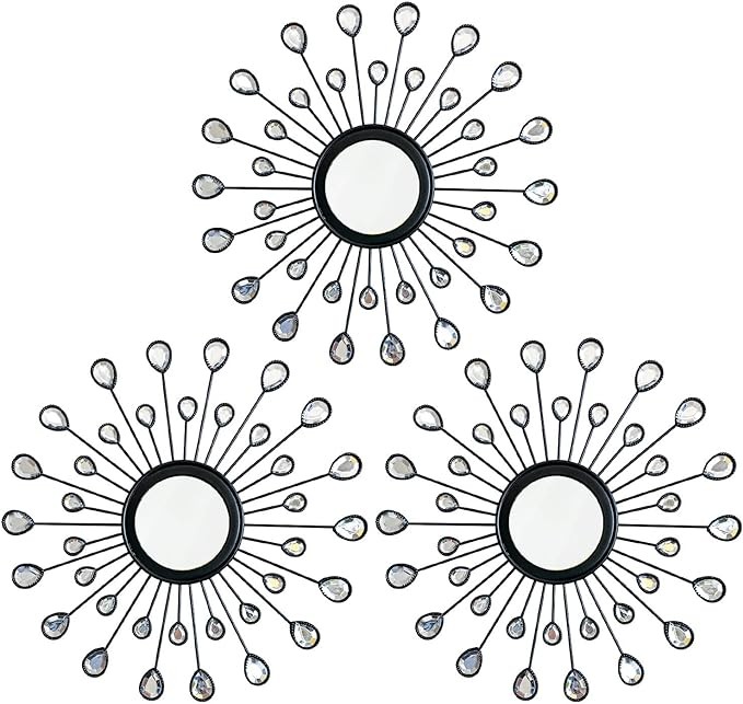 Uaussi 3 Pack Crystal Sunburst Wall Mirror Décor Rhinestone Mirrors Decorative Home Wall Art for Living Room Bedroom Entryway Visit the Uaussi Store